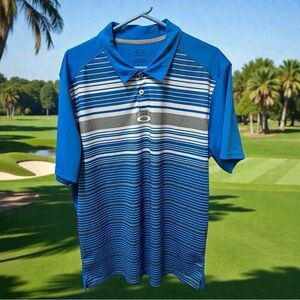 Oakley Blue and Gray Striped Polo Shirt